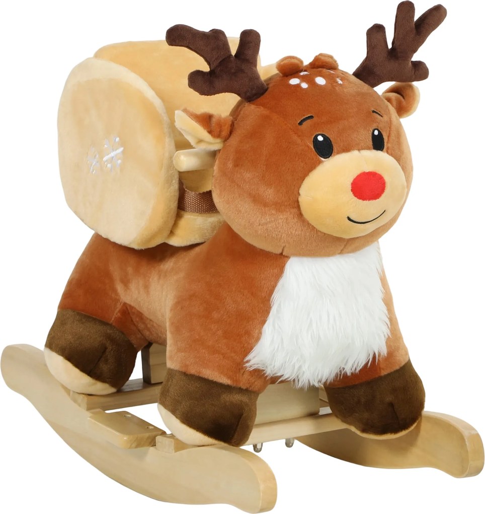 AIYAPLAY Konik na biegunach dla dzieci, pluszowy renifer z kołysankami, dla 18-36 miesięcy, 65 x 35 x 59 cm, brązowy