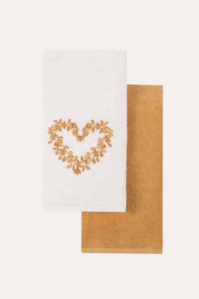 Ręczniki kuchenne HEART, 2 szt Kremowy / Mustard Zestaw (2szt., 40x60 cm)