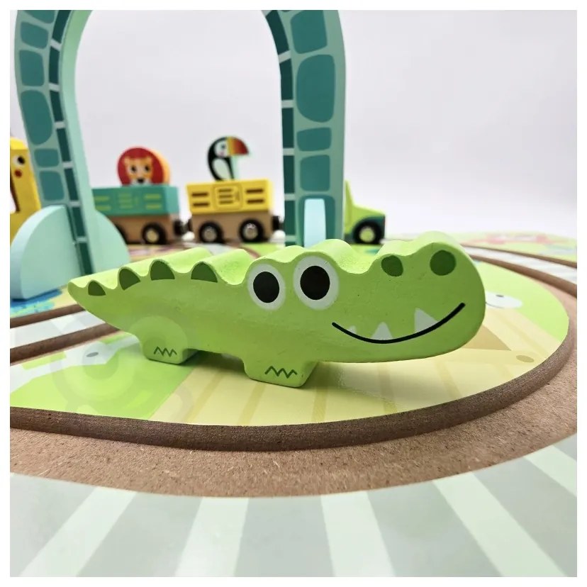 Tooky toy drewniany pociąg kolejka zoo ciuchcia na magnes tor w walizce