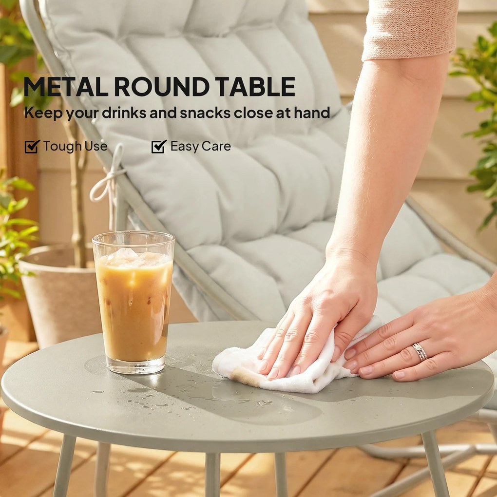 Outsunny Zestaw balkonowy 3-częściowy z poduszkami i stolikiem, stalowa konstrukcja, jasnoszary | Aosom PL