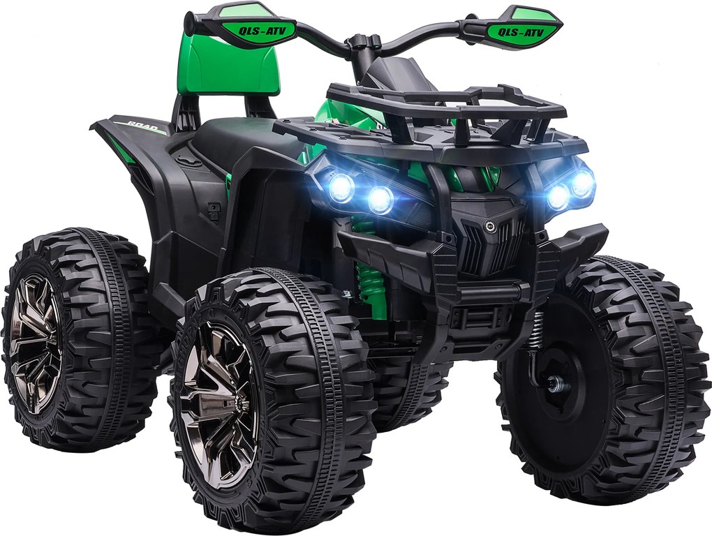 HOMCOM Quad elektryczny dla dzieci, z światłami i portem muzycznym, 3-8 km/h, dla 3-5 latków, Zielony