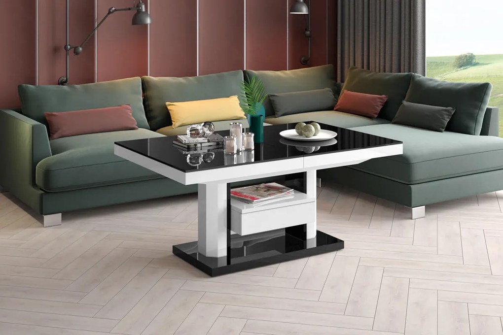 Ławostół podnoszony i rozkładany z półką i szufladą Quadro Max Hubertus połysk