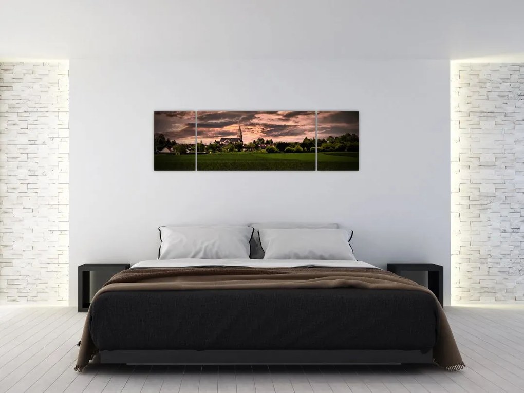 Obraz krajobrazu z kościołem (170x50 cm)