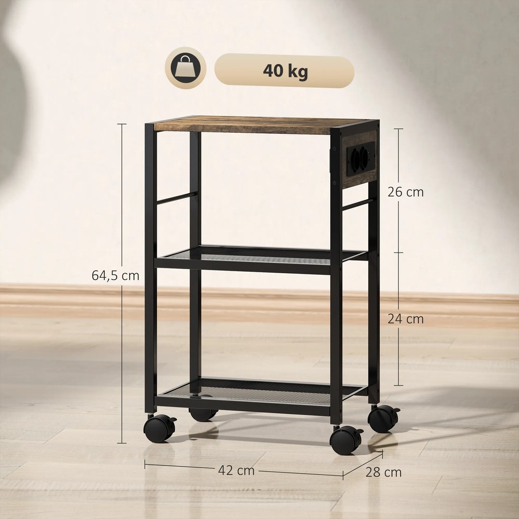 HOMCOM Mobilna podstawka pod drukarkę z gniazdkami portami USB i USB-C do 40 kg rustykalny brąz | Aosom PL