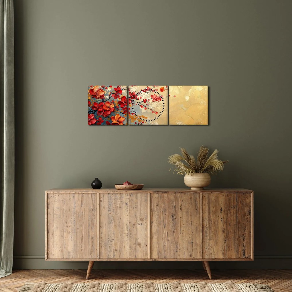 Obraz - Kwitnące drzewo (z zegarem) (90x30 cm)