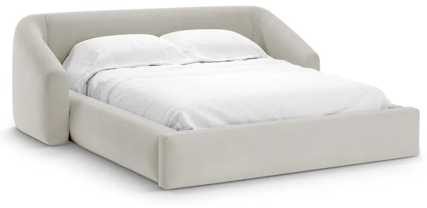 Beżowe tapicerowane łóżko dwuosobowe ze schowkiem ze stelażem 180x200 cm Campi – Cosmopolitan Design