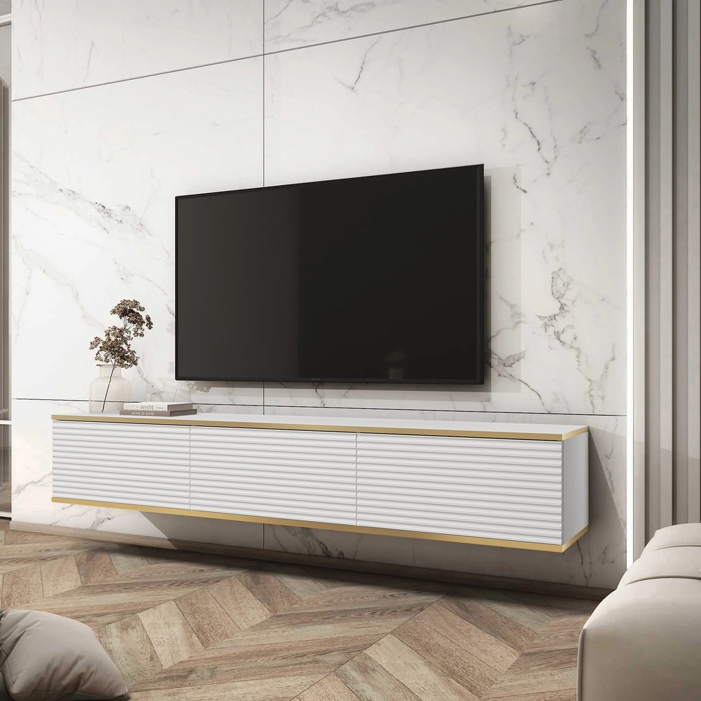 Szafka RTV wisząca VENEZIA 175 cm do Salonu pod Telewizor - Biały