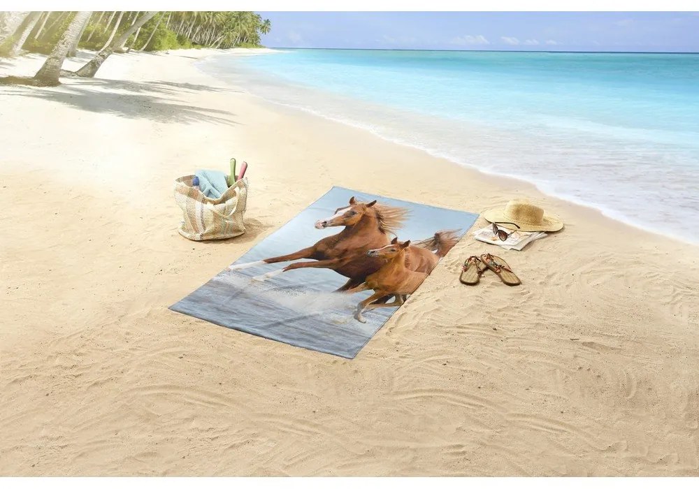 Niebieski/brązowy aksamitny ręcznik plażowy dla dzieci 75x150 cm Free – Good Morning