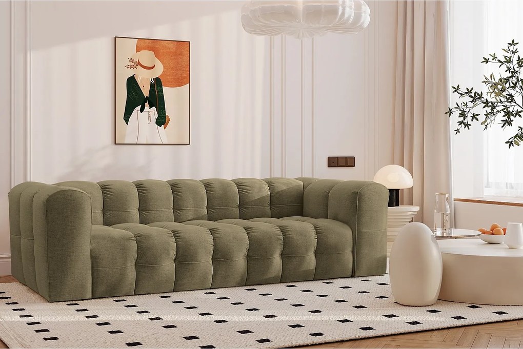 Sofa czteroosobowa BALOO, tkanina szenilowa, Oliwkowy