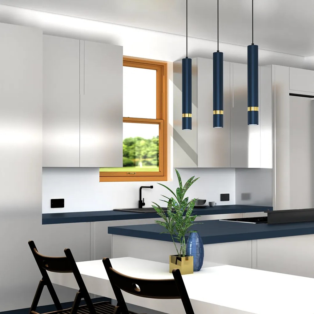 Lampa wisząca JOKER NAVY BLUE/GOLD 3xGU10, na listwie granatowa, potrójna, tuba