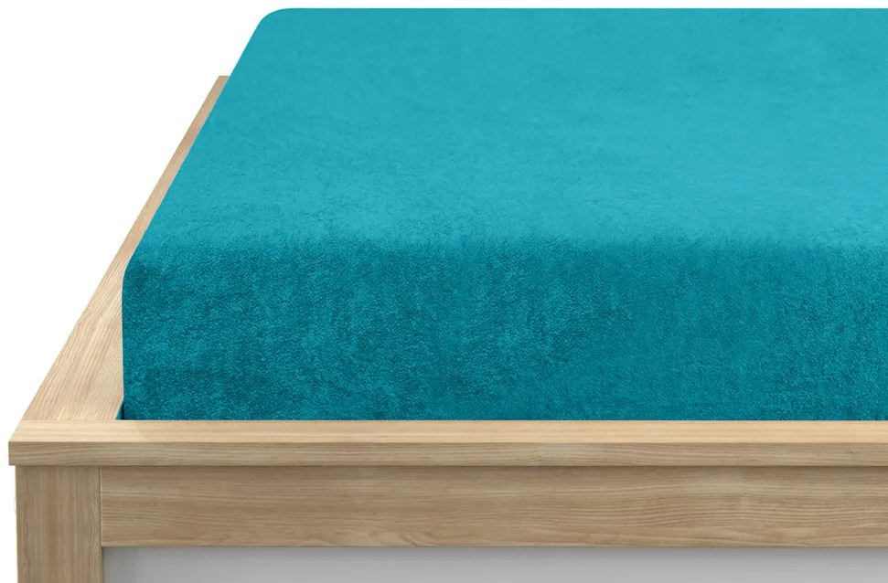 PrzytulneMieszkanie.pl Frotte prześcieradło turkusowe 90 x 200 cm