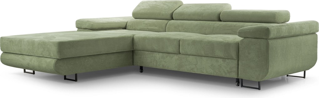Masseno Narożnik GIULIO z funkcją spania i pojemnikiem na pościel Narozniki L, Rozkładana sofa - Zielony, POSO 47