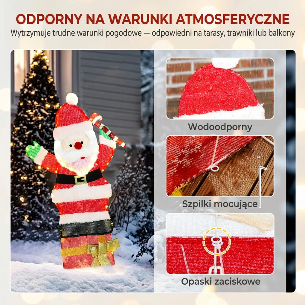 Outsunny Mikołaj LED 93 cm z 97 ciepłymi LED — stalowy stelaż, do wnętrz i na zewnątrz