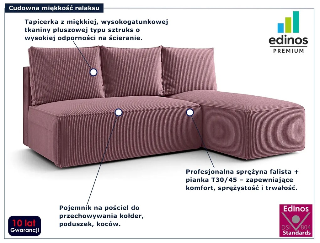 Różowa narożna sofa rozkładana M9-P94