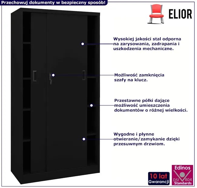 Industrialna stalowa szafa przesuwna z kluczem  czarnaE3-W99