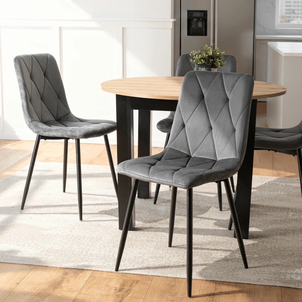 Krzesło Tapicerowane do Salonu ROBIN Szare Welurowe Nowoczesne Loft