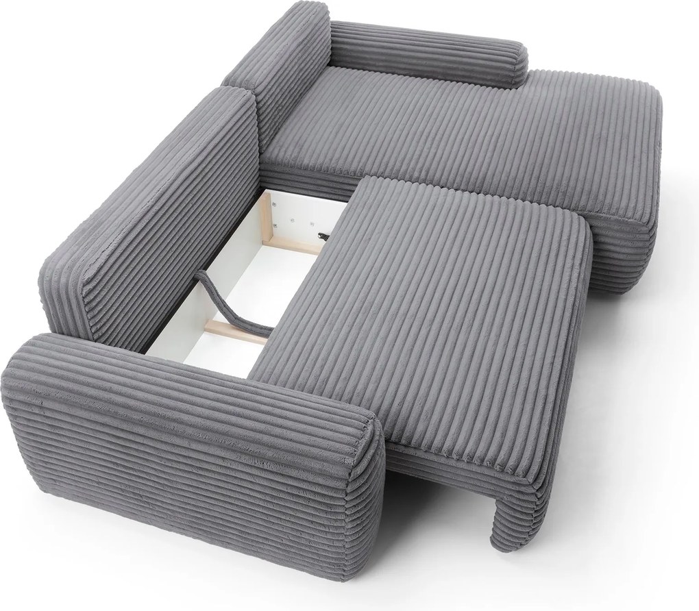 Masseno Narożnik OSSO z funkcją spania i pojemnikiem na pościel Narozniki L, Rozkładana sofa - Szary, AMBIENCE 19