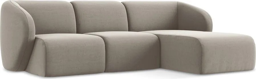 Jasnobrązowy aksamitny narożnik (prawostronny/z szezlongiem) Lani – Makamii