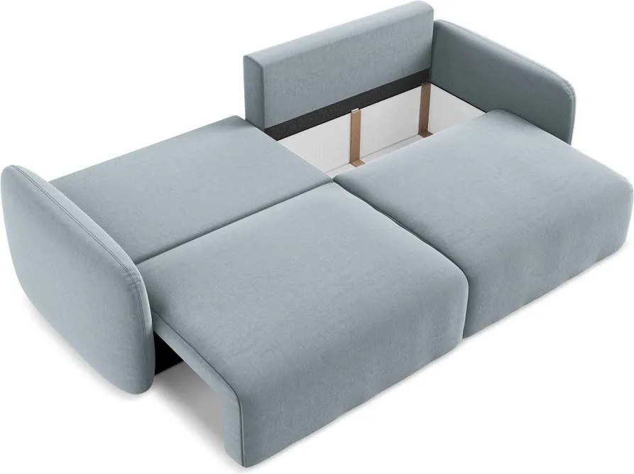 Niebieska aksamitna rozkładana sofa ze schowkiem 238 cm Kalena – Makamii