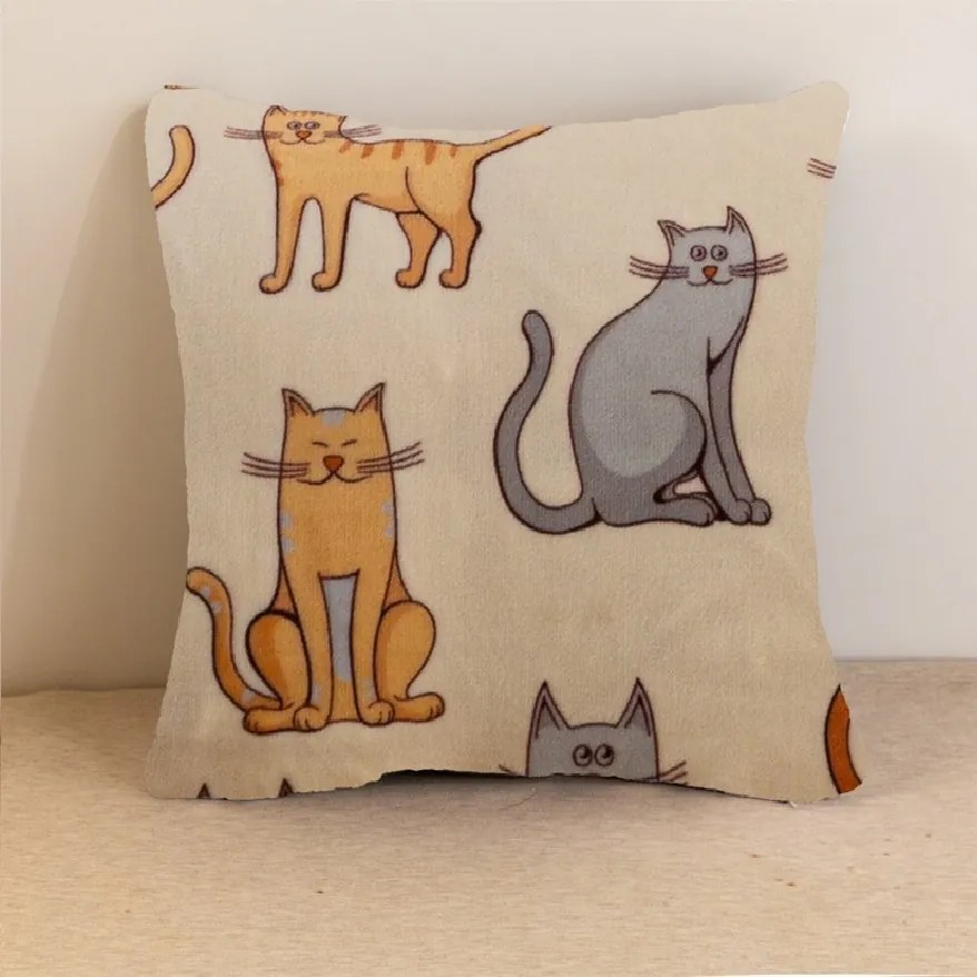 Poszewka na poduszkę z mikropluszu COLORED CATS 45x45 cm, kremowy