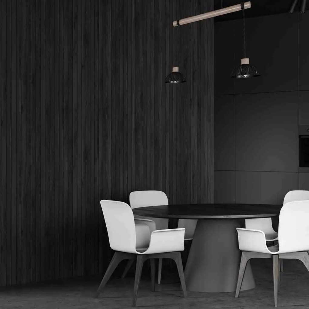 Lampa wisząca czarna, podwójna, drewno, ERIK Sawn black/Patinated wood 2XE27