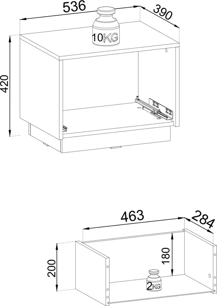 Ryflowana szafka nocna Royal S54 stojąco/wisząca, kolor beż piaskowy