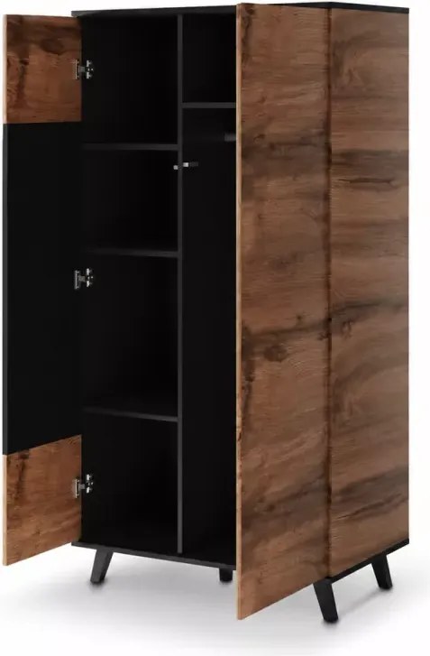 Elegancka dwudrzwiowa szafa Fuzione w kolorze dębu wotan i czerni
