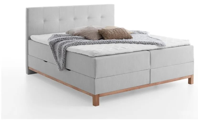 Jasnoszare łóżko boxspring ze schowkiem 180x200 cm Catania − Meise Möbel