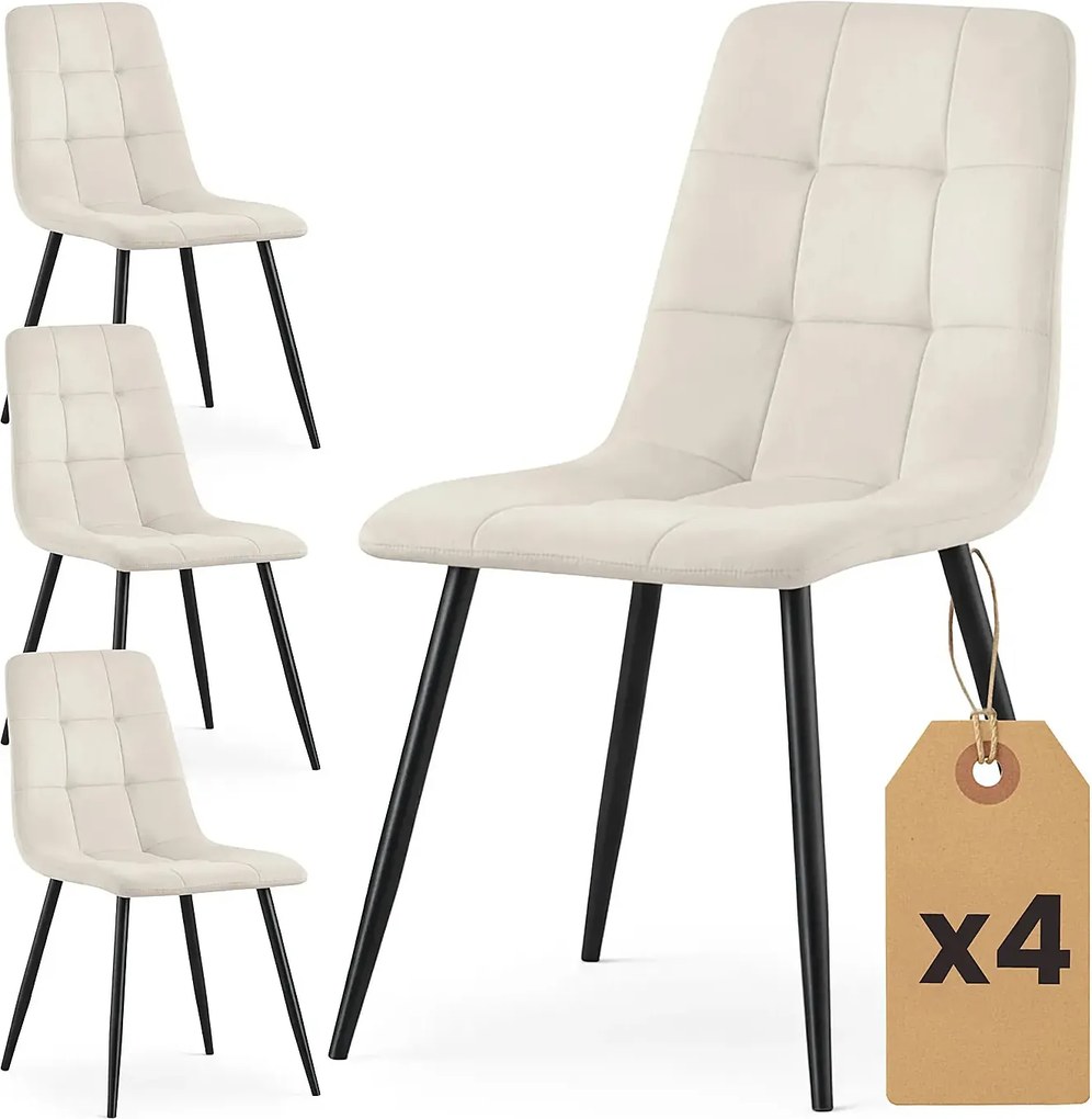 Zestaw 4 kremowych krzeseł pikowanych M7-S13