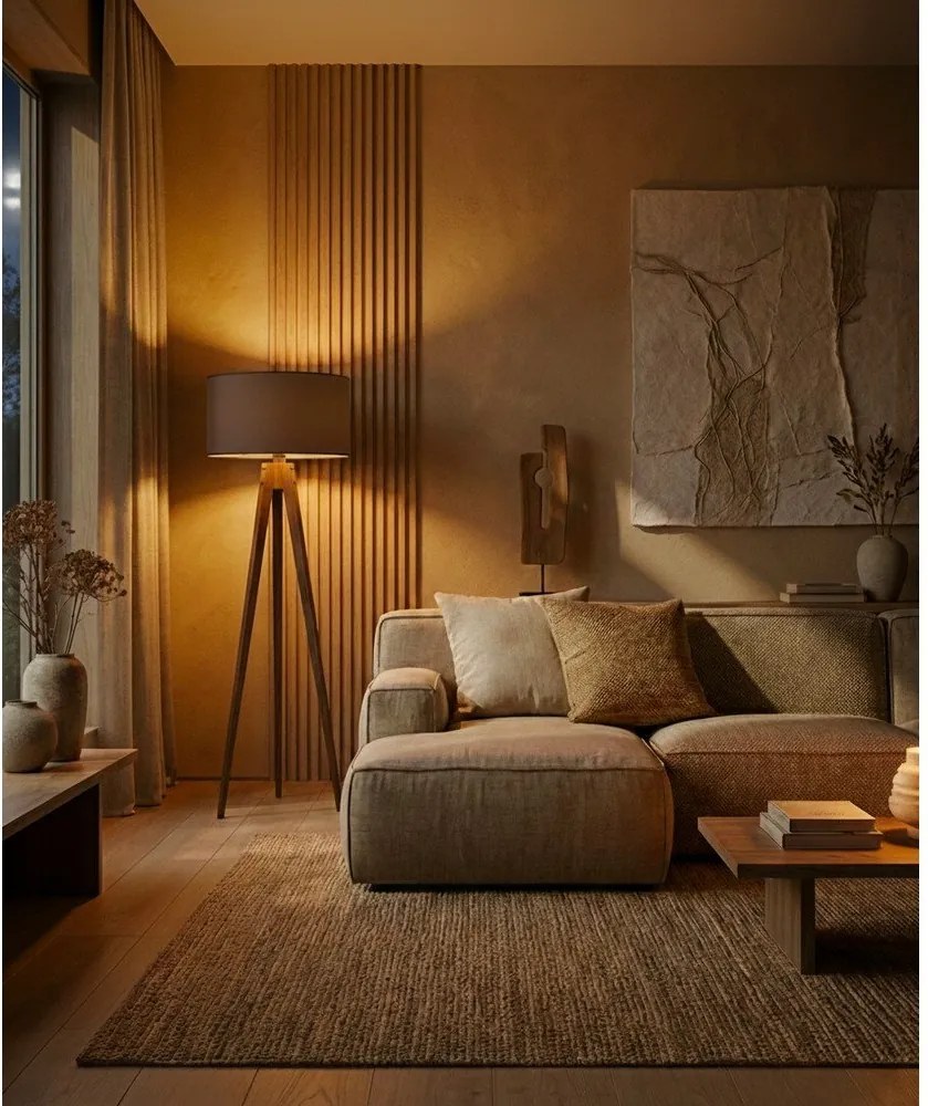 Czarna/brązowa lampa stojąca z tekstylnym kloszem (wysokość 153 cm) Tripod – Opviq lights