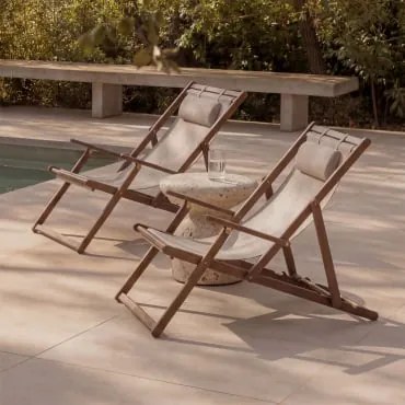 Zestaw 2 Składanych Leżaków Z Drewna Akacjowego Z Poduszką Rondonia Nude Beżowy - Sklum