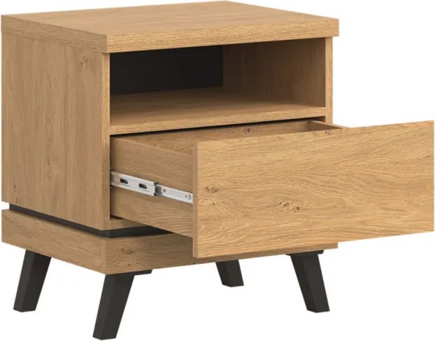 Szafka Nocna z Szufladą do Sypialni CANTE 52 cm Dąb kamienny / czarny Loft