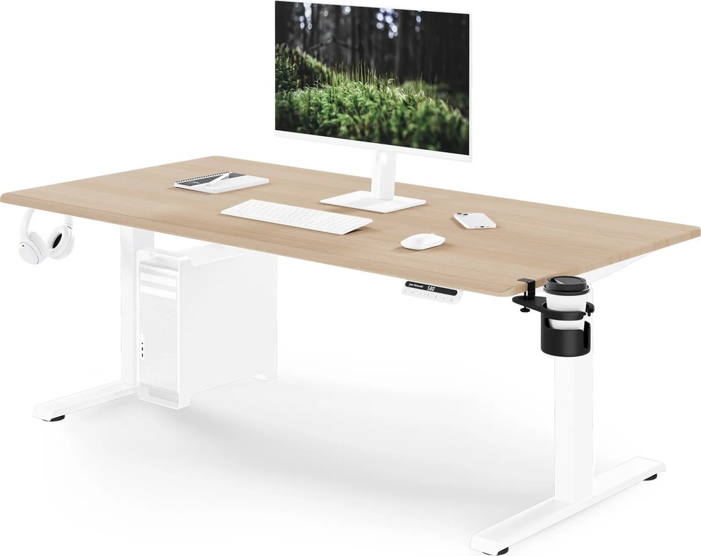 Biurko elektryczne z regulacją wysokości ergonomiczne białe/dąb sonoma,1600x800 mm: ARIA