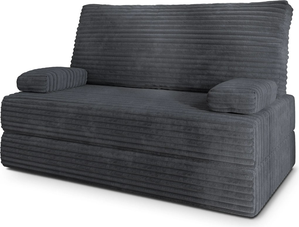Masseno Sofa piankowa LADIA z funkcją spania, Kanapa z pianki do salonu, Bezmontażowa, Tkanina sztruksowa – Grafitowy TILIA 90