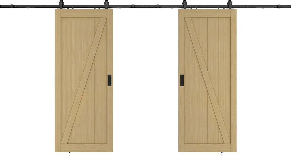 Drzwi przesuwne naścienne podwójne z drewna i MDF - Naturalny jasny - 2 x wys. 205 x szer. 73 cm - BALERMA