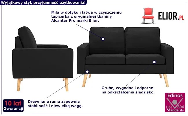 3-osobowy zestaw wypoczynkowy z fotelem, czarny - Muria 3X