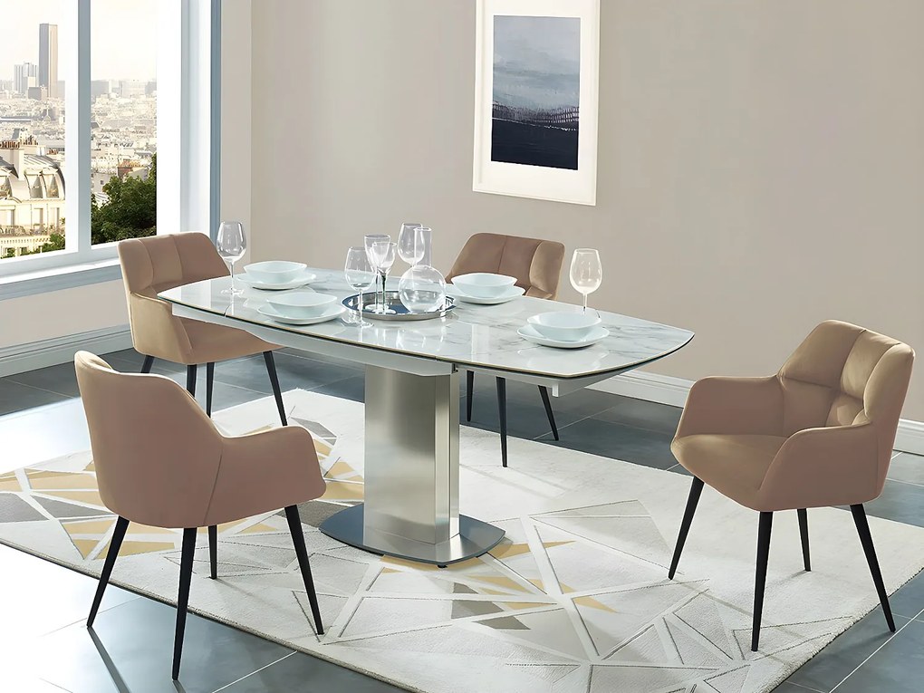 Zestaw 6 krzeseł PEGA – z podłokietnikami – welur i metal – kolor beżowy