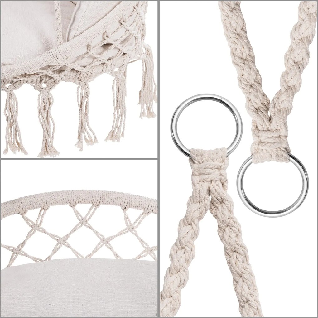 Wiszące krzesło BOHO z poduszkami, Ø61cm, beżowa Jurhan