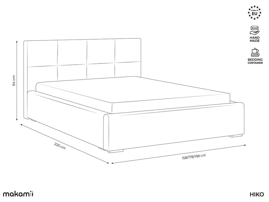 Zielone aksamitne tapicerowane łóżko dwuosobowe ze schowkiem ze stelażem 140x200 cm Hiko – Makamii