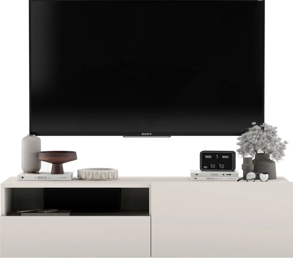Wisząco stojąca szafka RTV Enjoy 120 cm z półką i szufladą, kaszmir mat