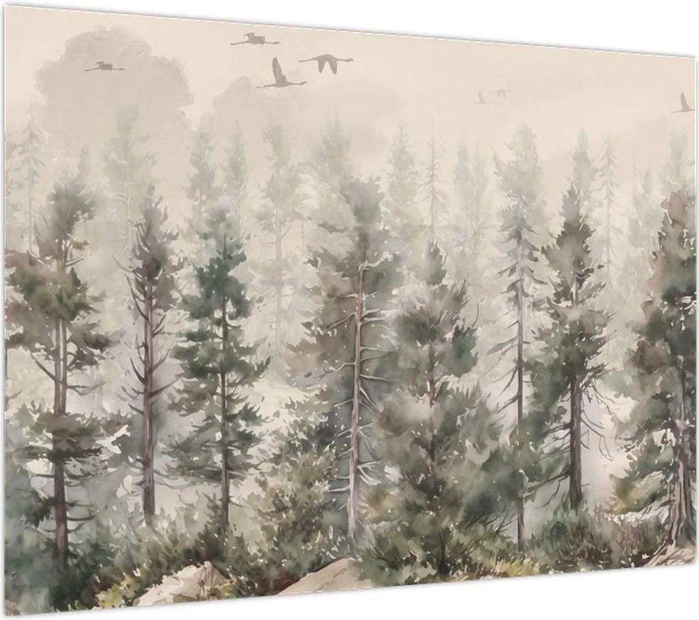 Obraz na szkle - Pine forest I., aquarel (70x50 cm)