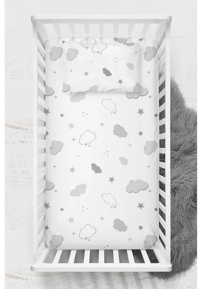 Białe prześcieradło dziecięce do łóżeczka z bawełny renforcé z gumką 70x120 cm Bulut – Mijolnir