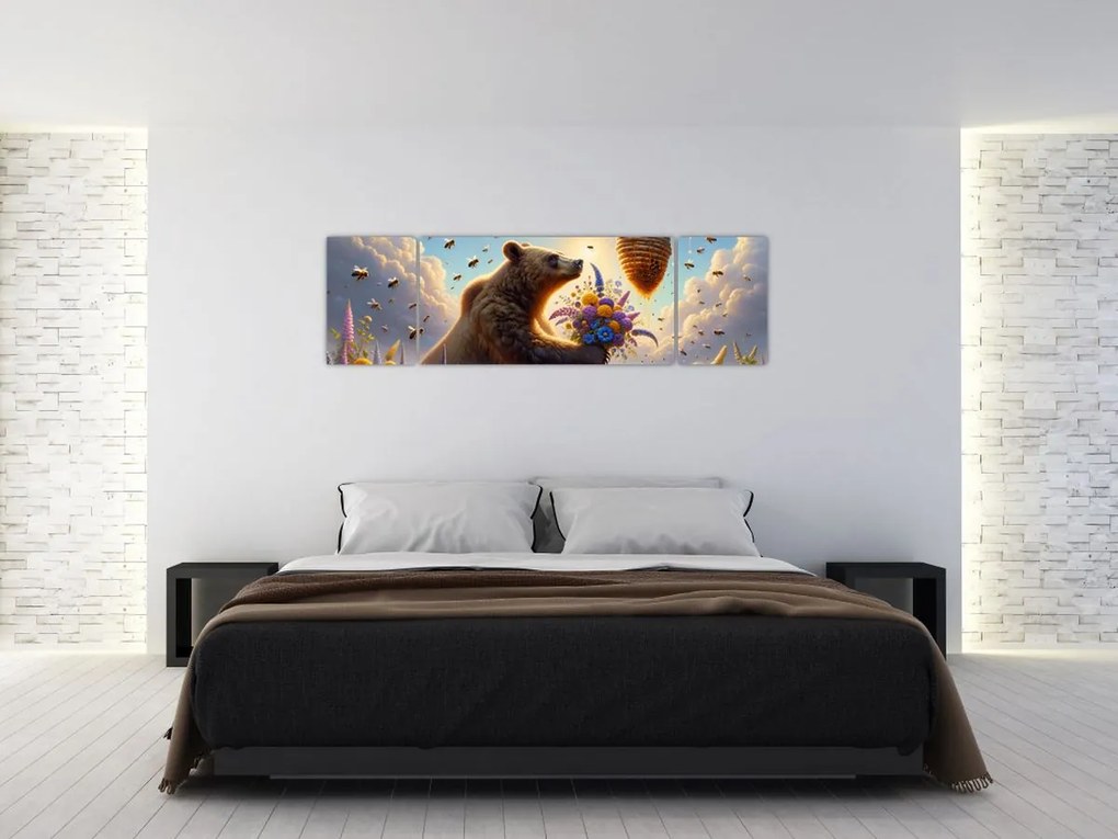 Obraz - Niedźwiedź i pszczoły (170x50 cm)