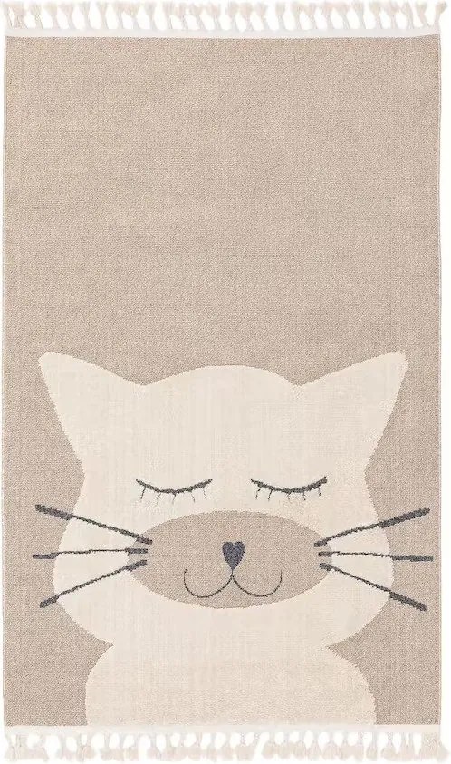 Beżowy dywan dziecięcy z kotem MOMO