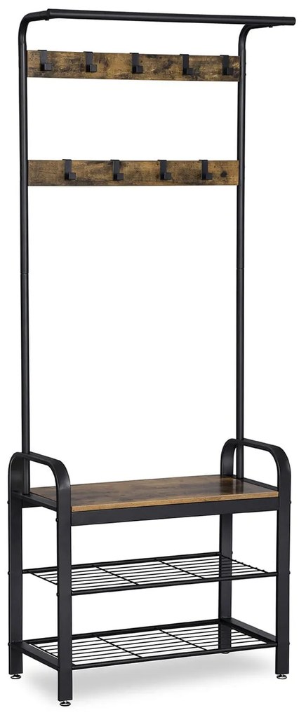 Ściana przedpokojowa TAYLOR z szafką na buty 183x72 cm, rustykalny brąz.