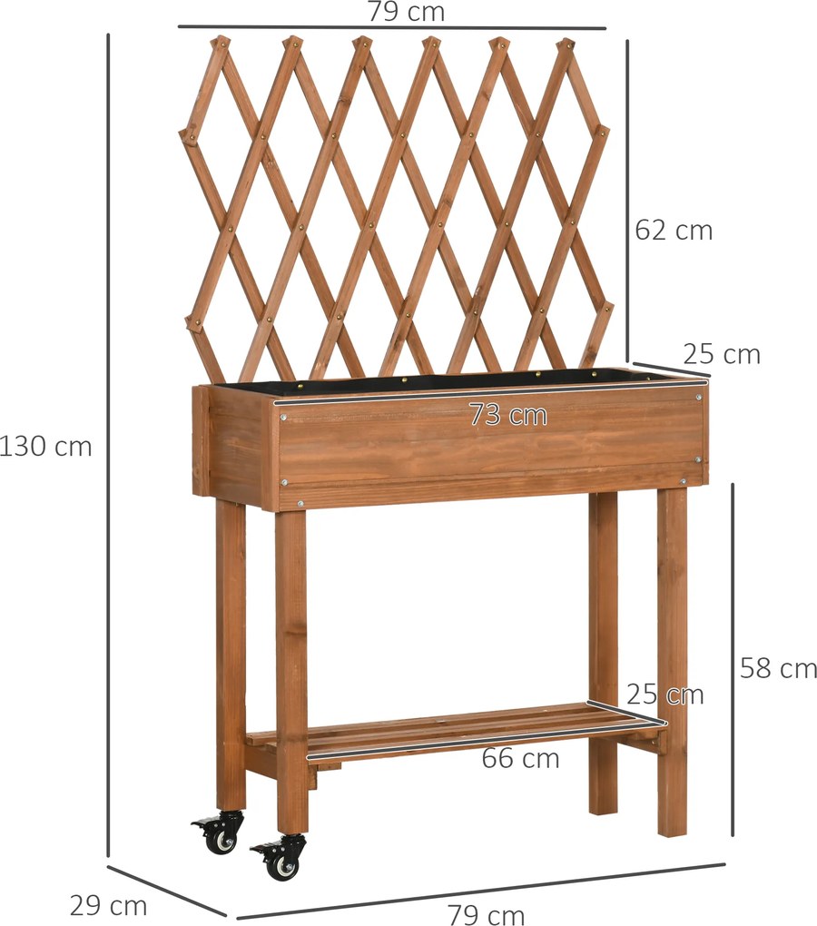 Outsunny Wysokie Łóżko Ogrodowe z Kratką do Pnączy Drewniana Doniczka z Półką na Kółkach do Balkonu | Aosom PL