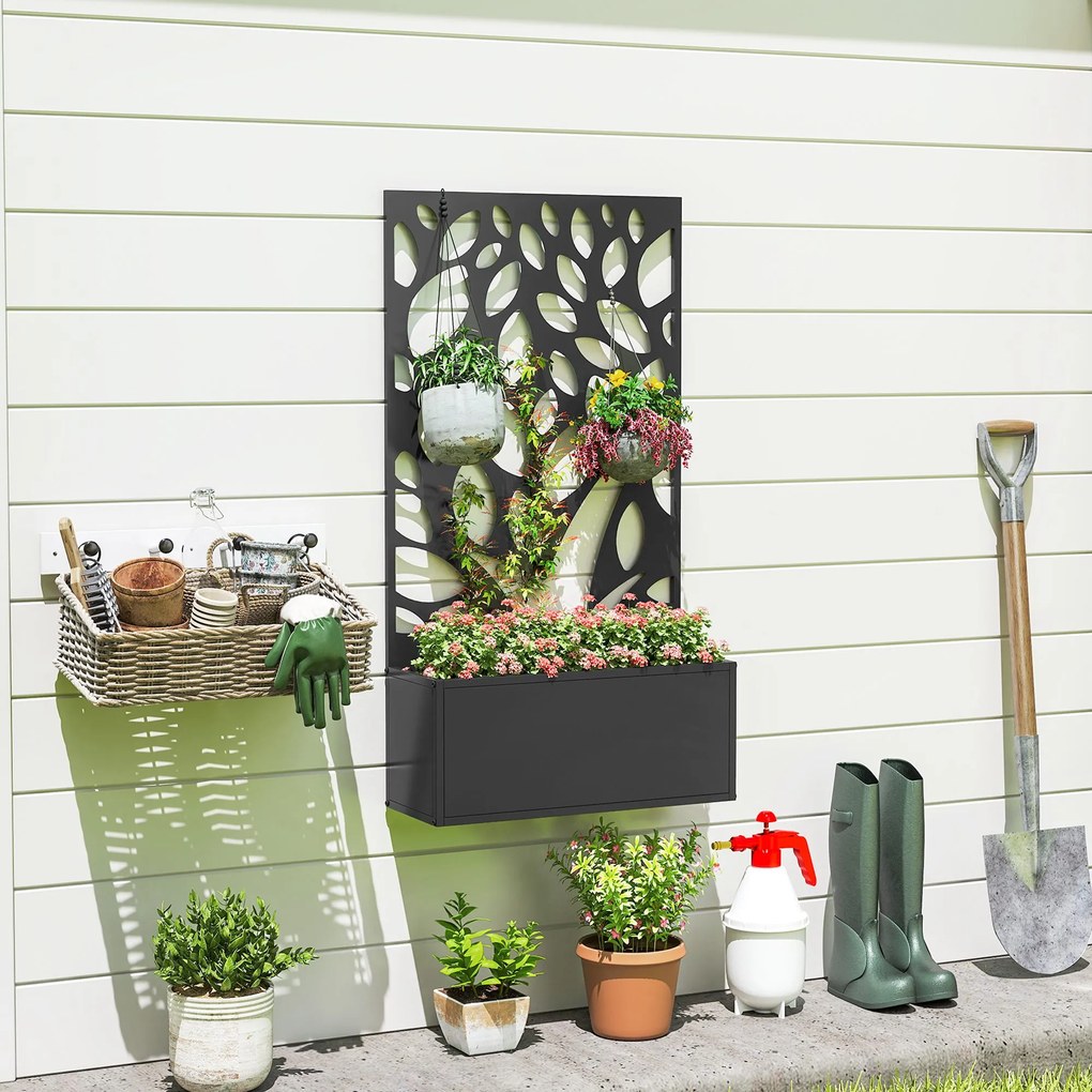 Outsunny Metalowa Podwyższona Grządka z Kratką, Montaż na Ścianie lub Wolnostojąca, Donica z Osłoną | Aosom PL