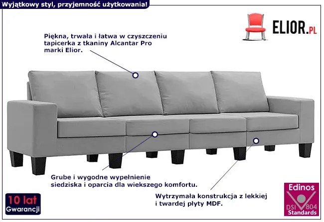 4-osobowa jasnoszara sofa z poduszkami - Lurra 4Q