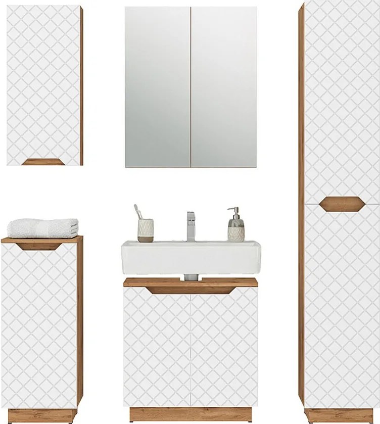 Zestaw mebli łazienkowych dąb/biały ze strukturą płytek 59.8x32x62.1 lotta