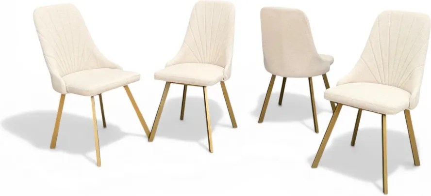Eleganckie Krzesło Tapicerowane ZŁOTE NOGI Kremowe GLAMOUR Loft 4 szt